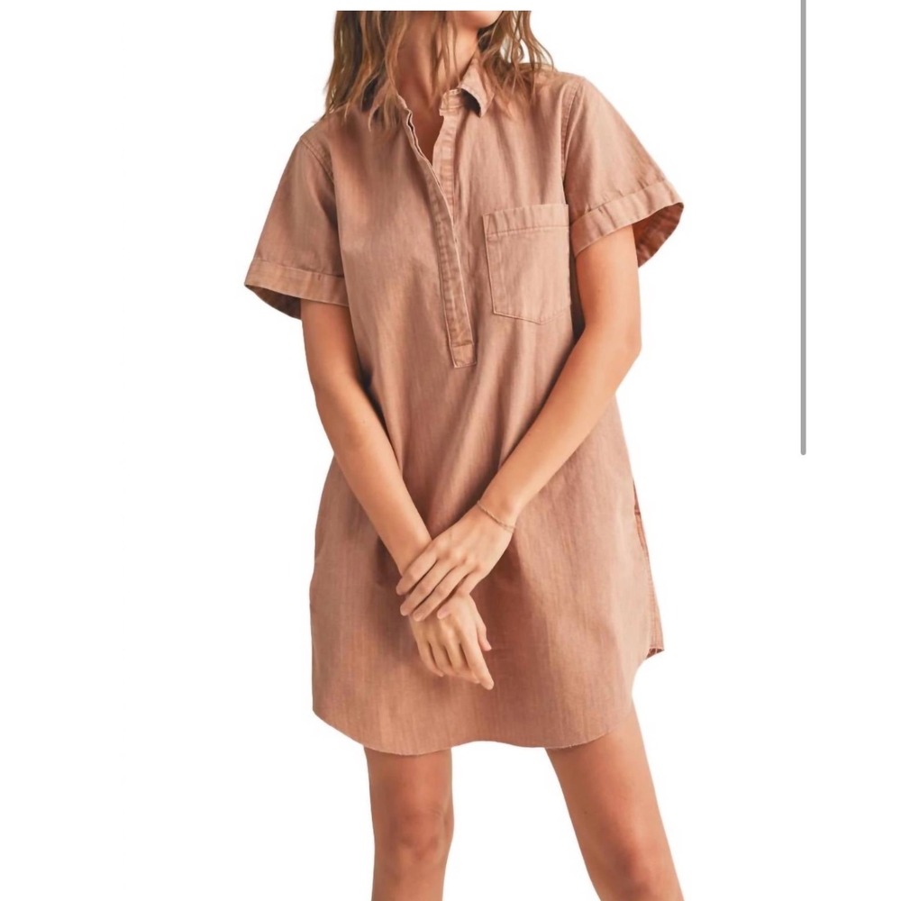 NWT Miou Muse Washed Short Sleeve Shirt Dress Size Medium 100%‎ Cotton
